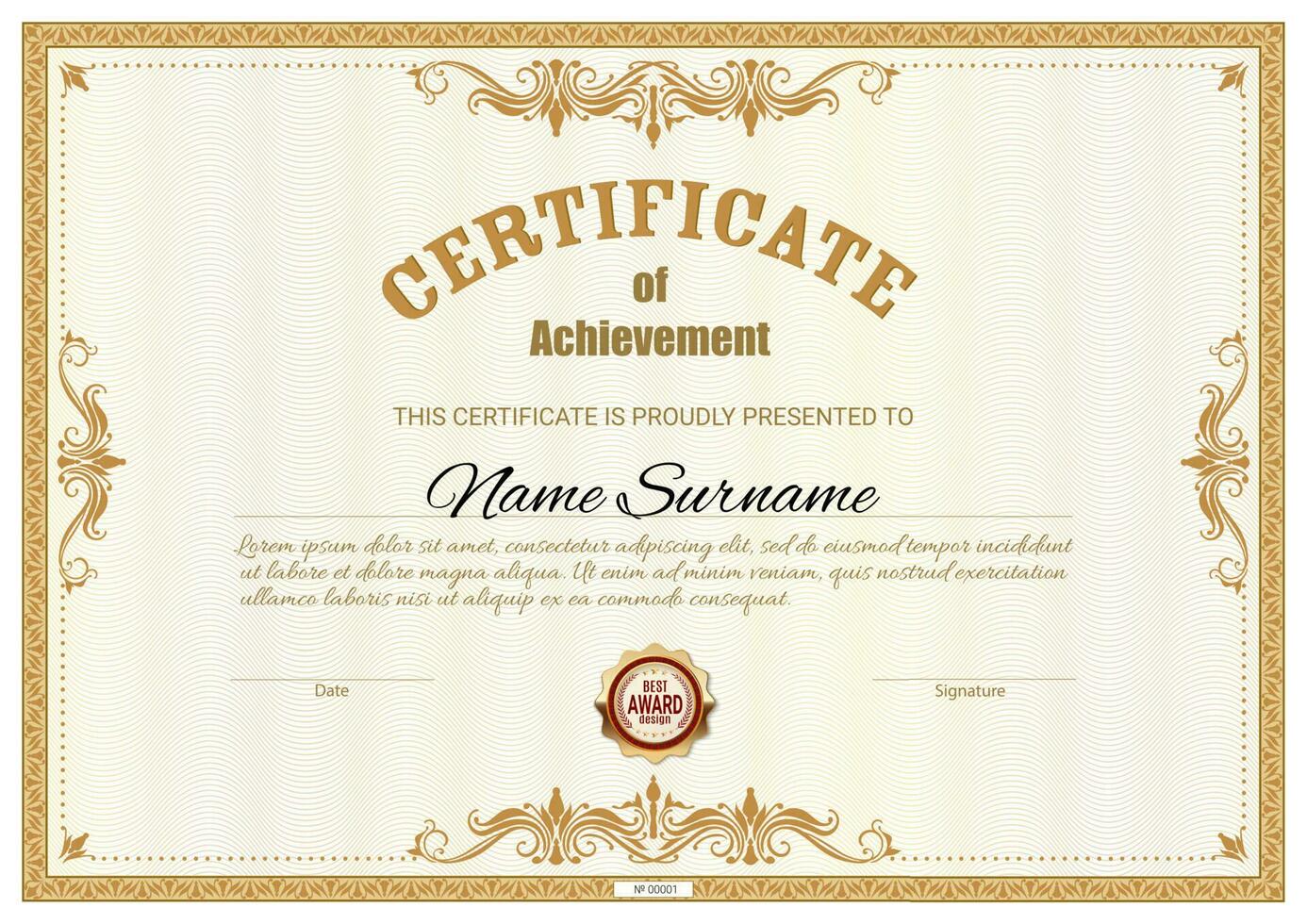 Certificate template, diploma award border frames vector