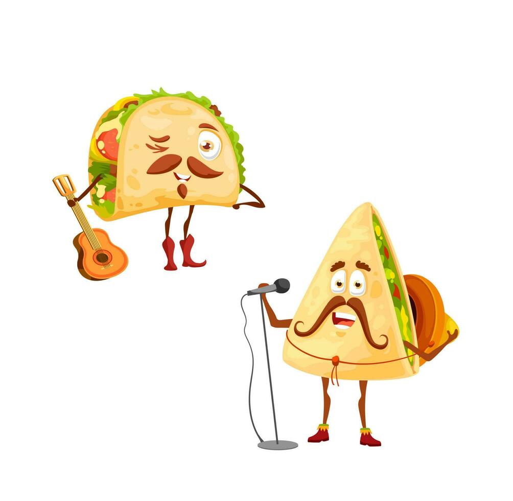 Cartoon mexican tacos and quesadilla characters vector