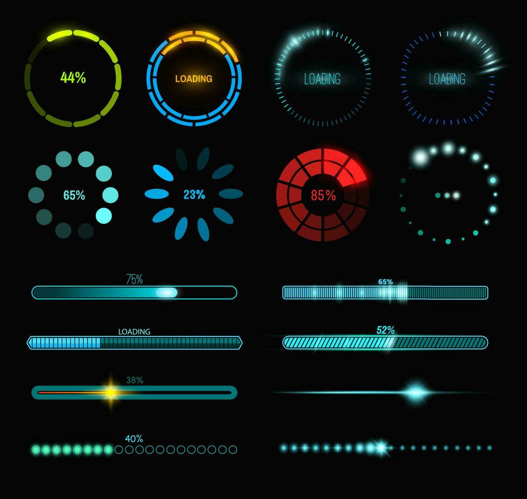 cargando proceso y estado bar íconos hud interfaz vector