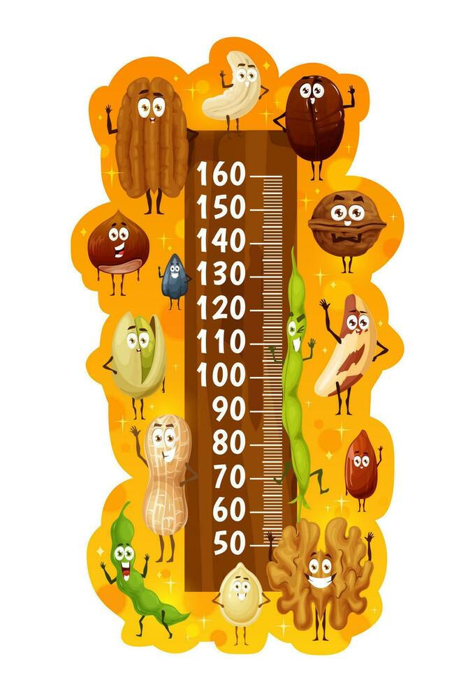 niños altura gráfico con dibujos animados nueces caracteres vector