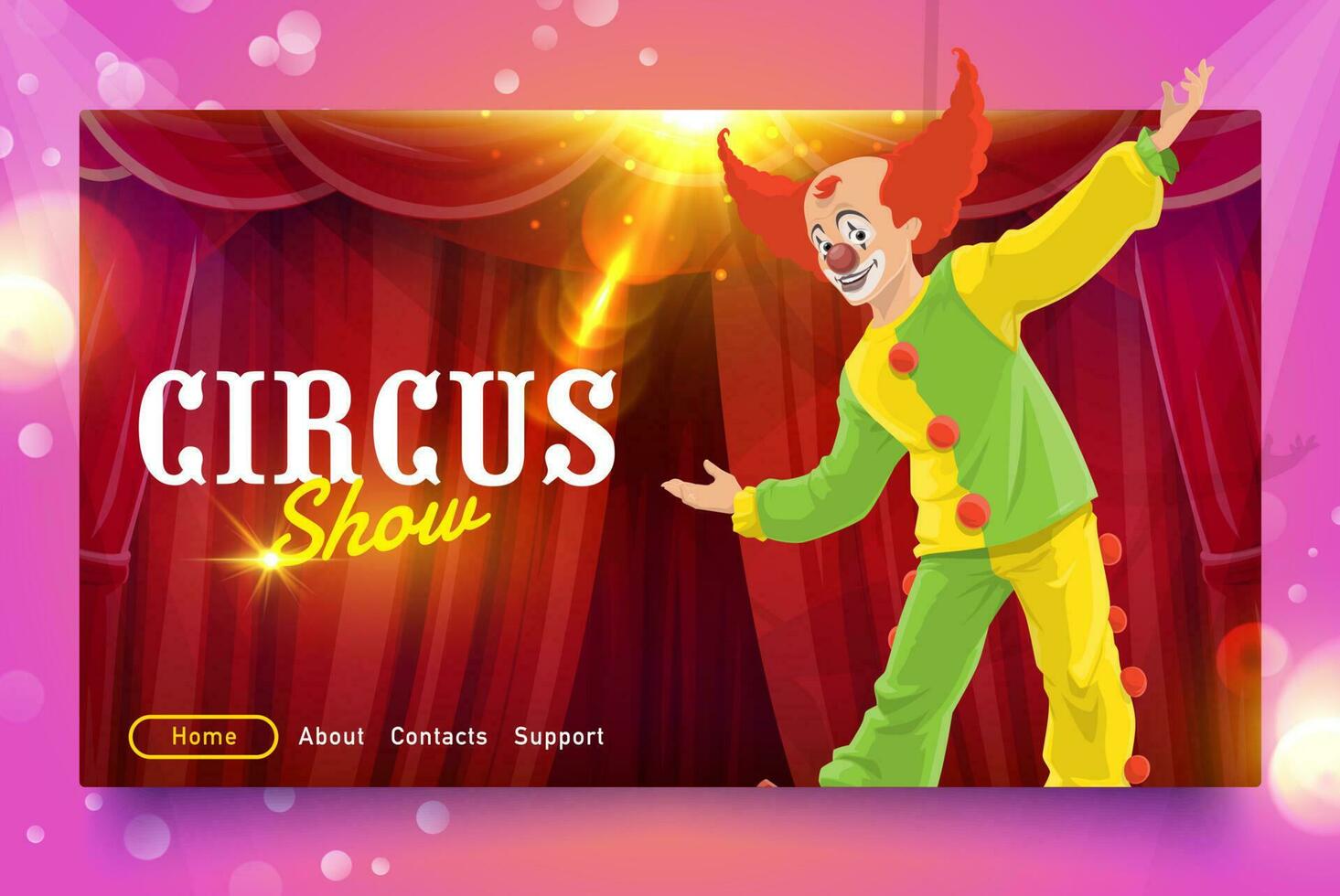 Shapito circus cartoon clown, website landing page vector