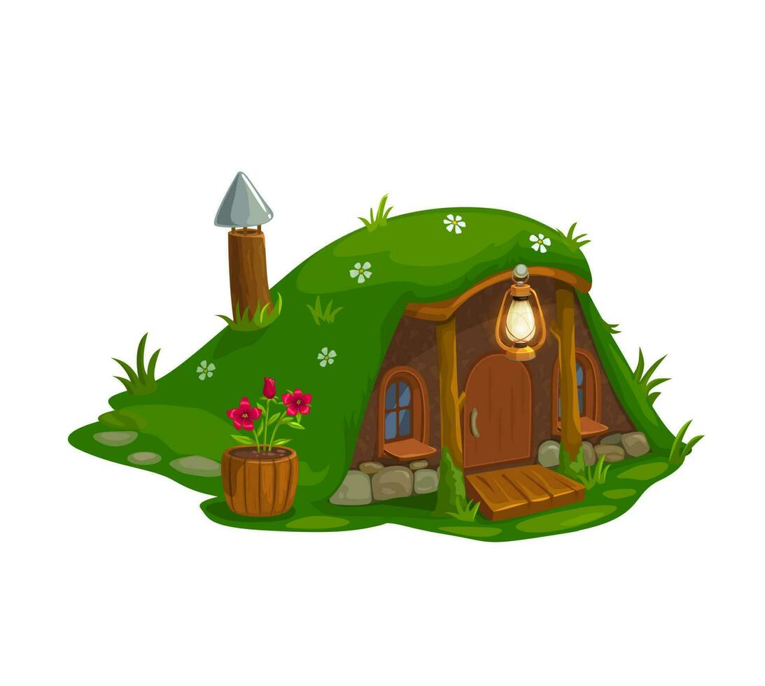 Fairy house of dwarf gnome, elf home cartoon icon vector