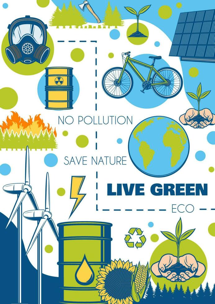 Environment and ecology poster green energy planet vector
