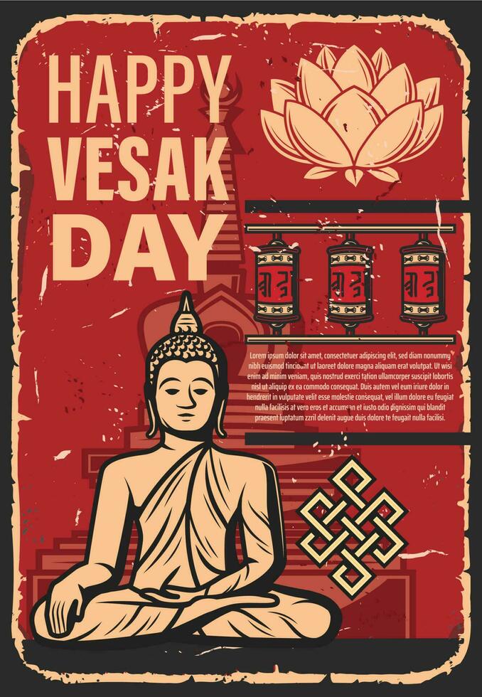 Vesak or Buddha Day. Buddhism religion holiday vector