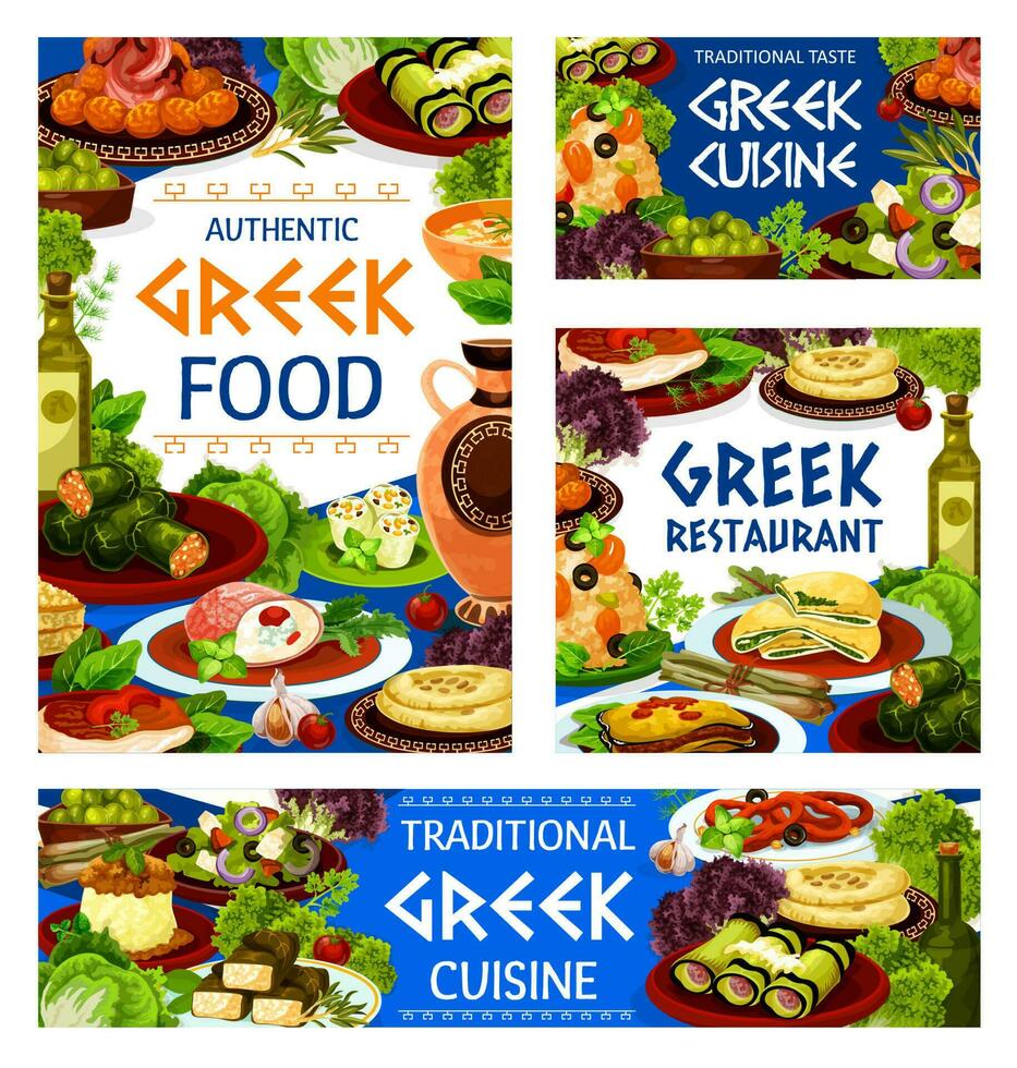 Greek menu with seafood, vegetable, meat dishes vector