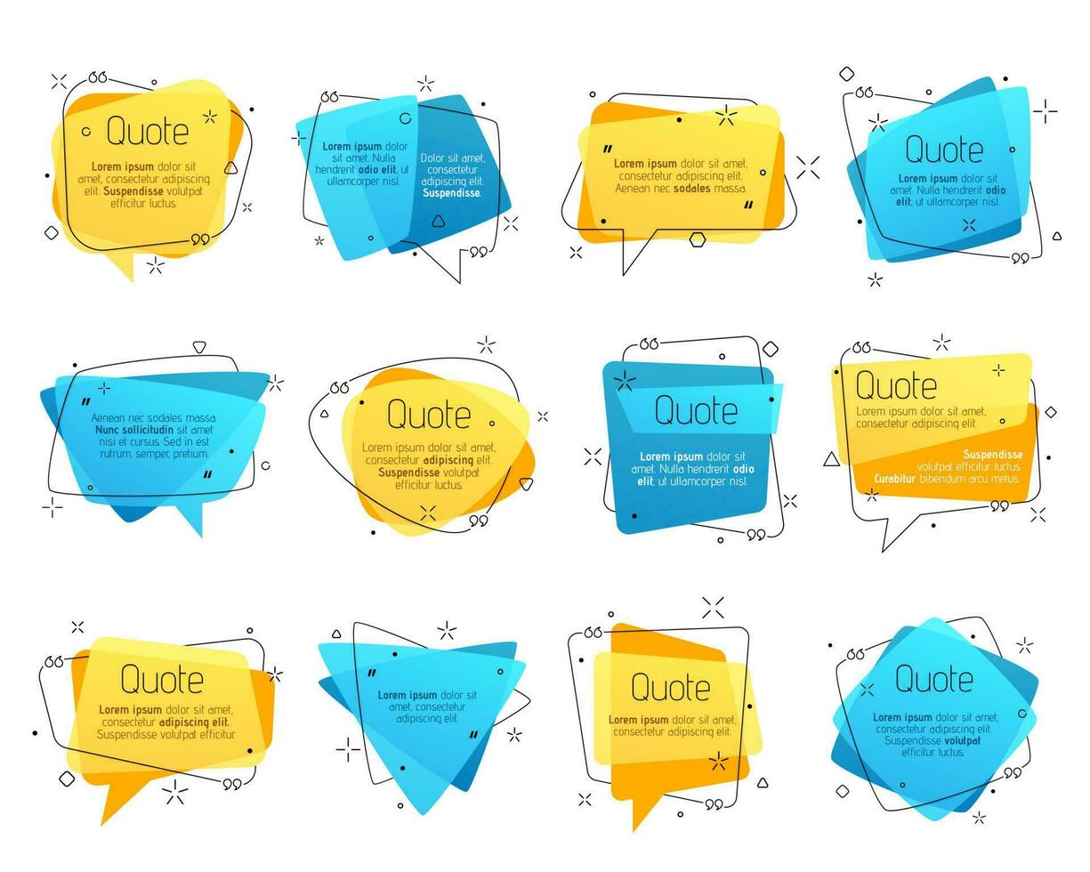 Quote frames, vector speech bubble comment boxes