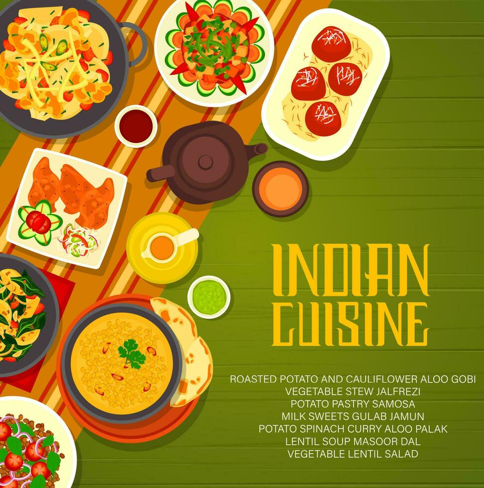 Indian restaurant menu cover, spice vegetable food vector