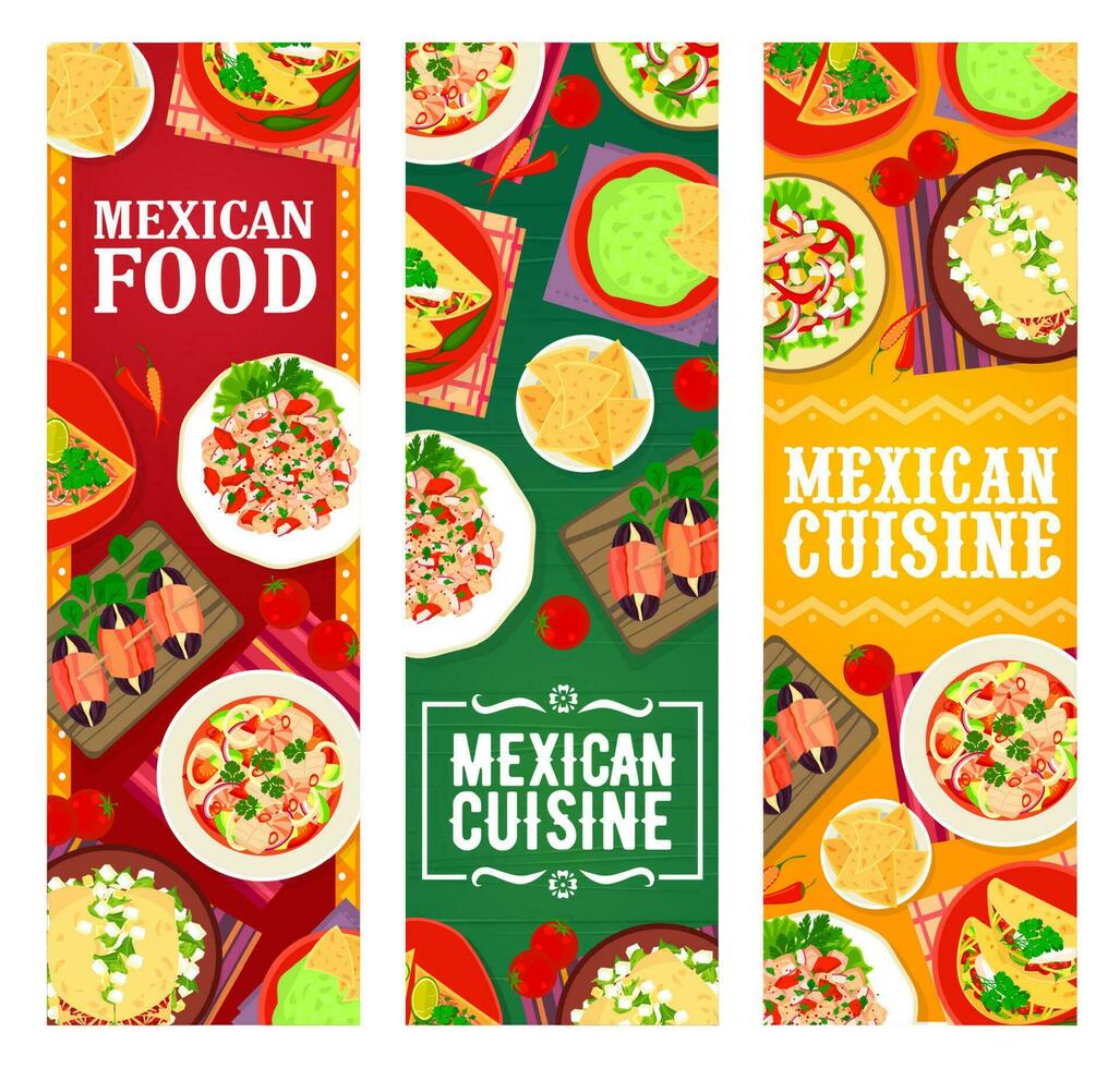 Mexican cuisine restaurant dishes and meals banner vector