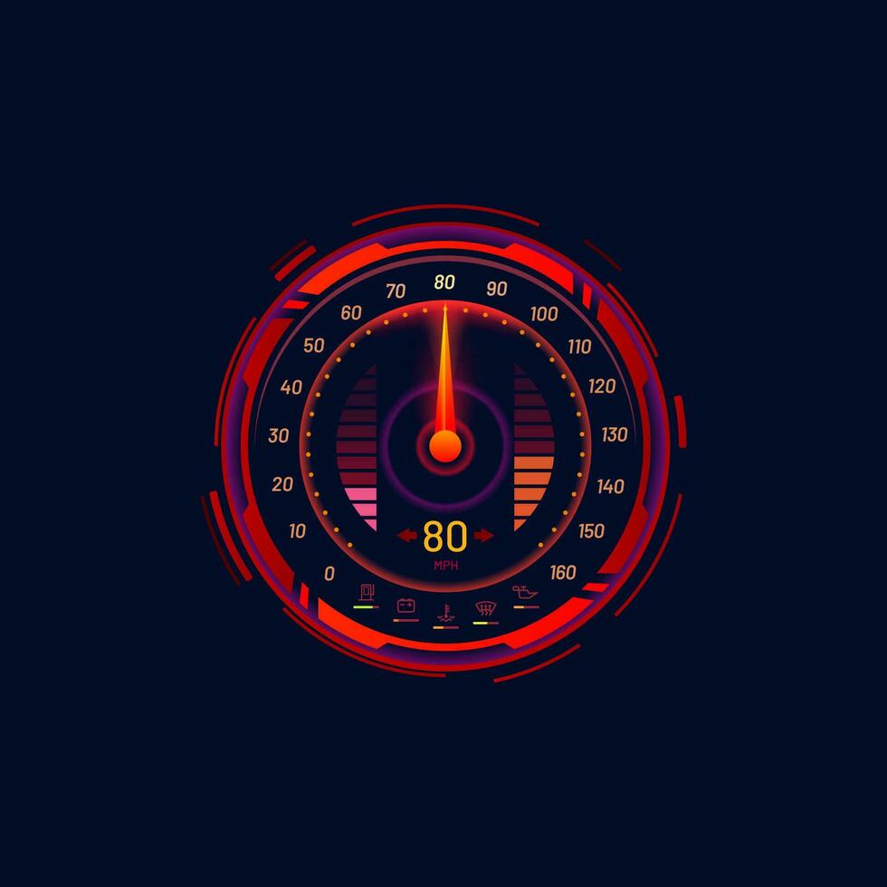 Car speedometer, speed meter futuristic gauge dial vector