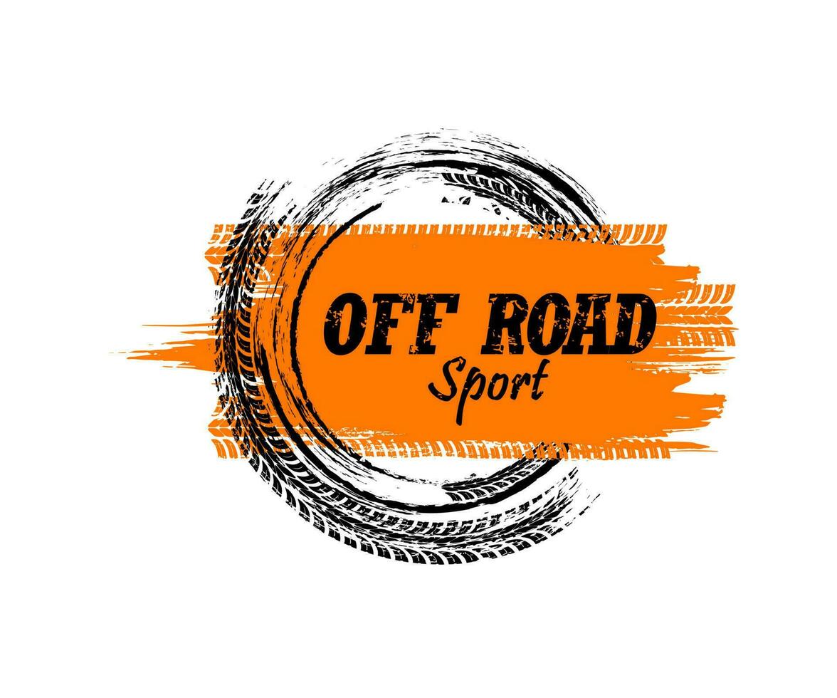 Offroad sport grunge banner, race car tire tracks vector