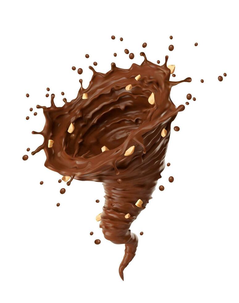 Realistic chocolate whirlwind or tornado twister vector