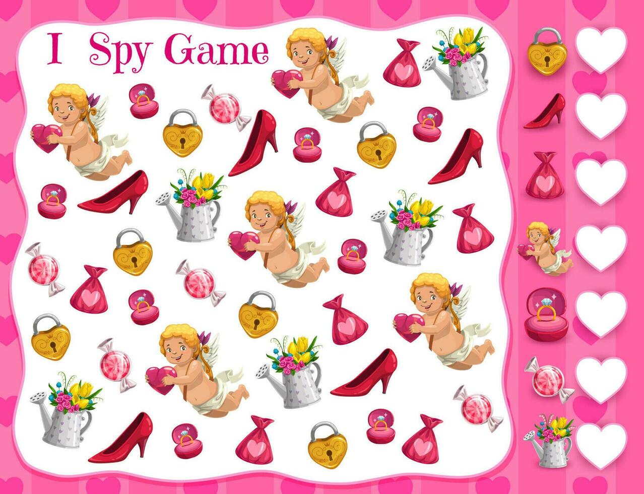 Saint Valentine day kids educational I spy game vector