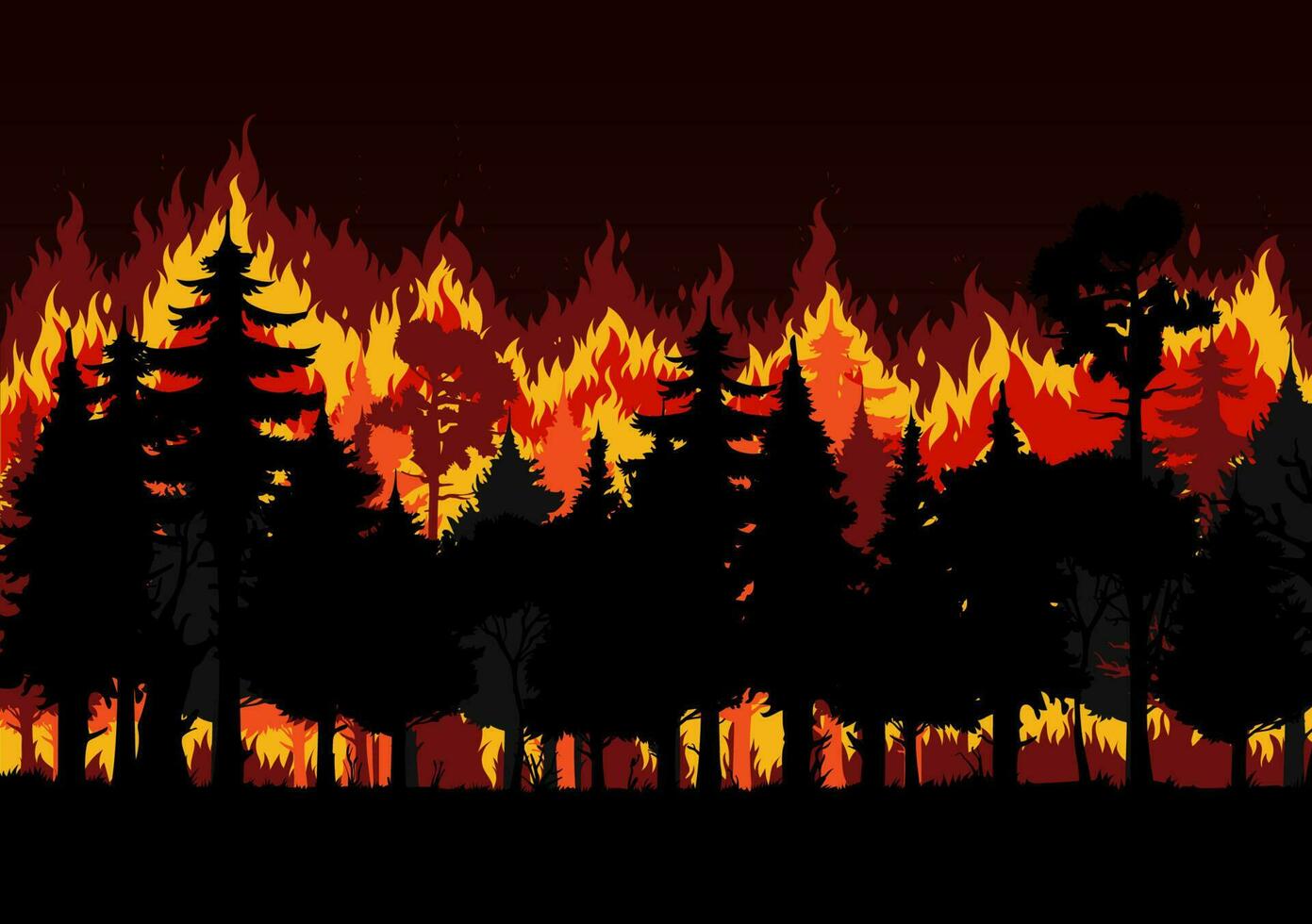 Forest fire with burning trees, save environment vector