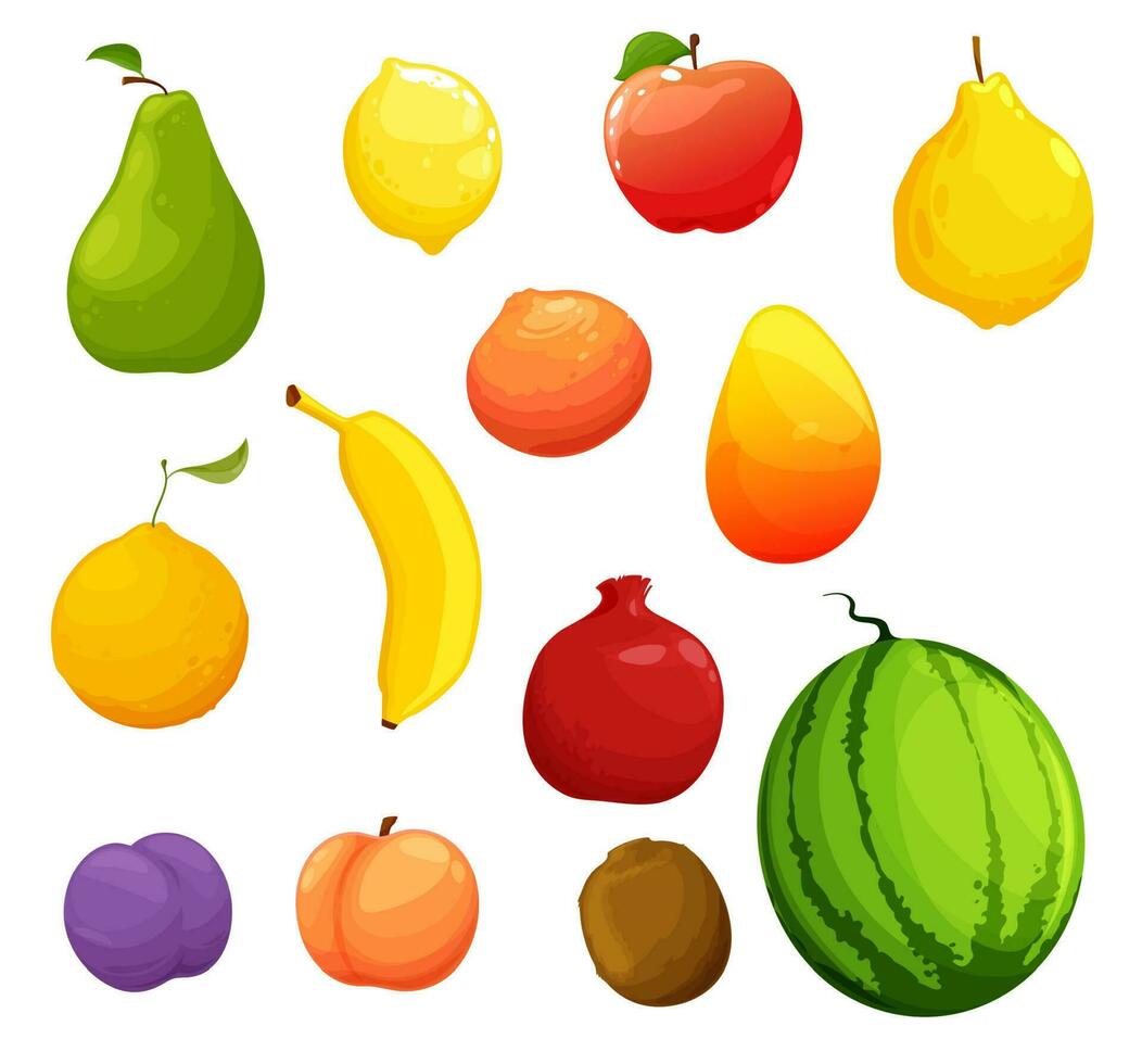 Cartoon ripe fruits, farm orchard fresh harvest vector