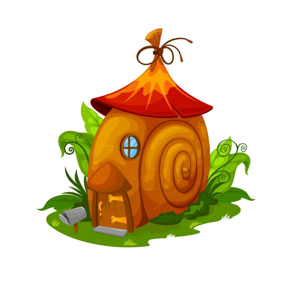 hada caracol casa, gnomo y duende dibujos animados vivienda vector