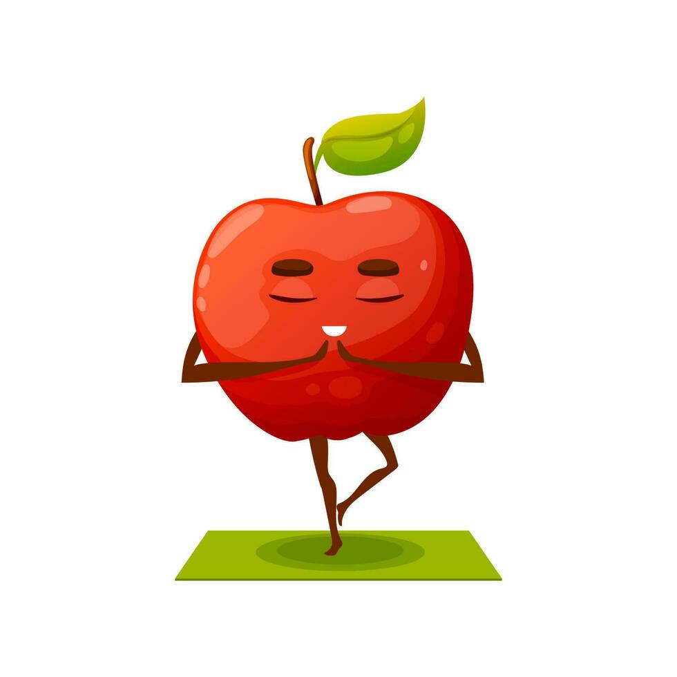 Red apple doing yoga exercises standing on one leg vector