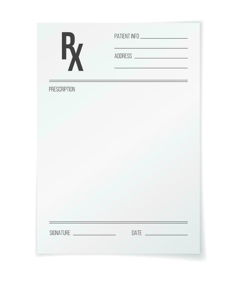 Rx form, medical prescription blank paper mockup vector