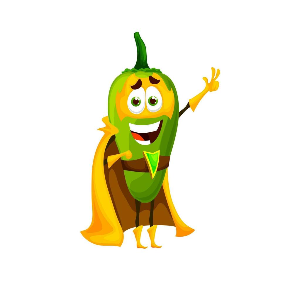 Cartoon mexican green jalapeno pepper superhero vector