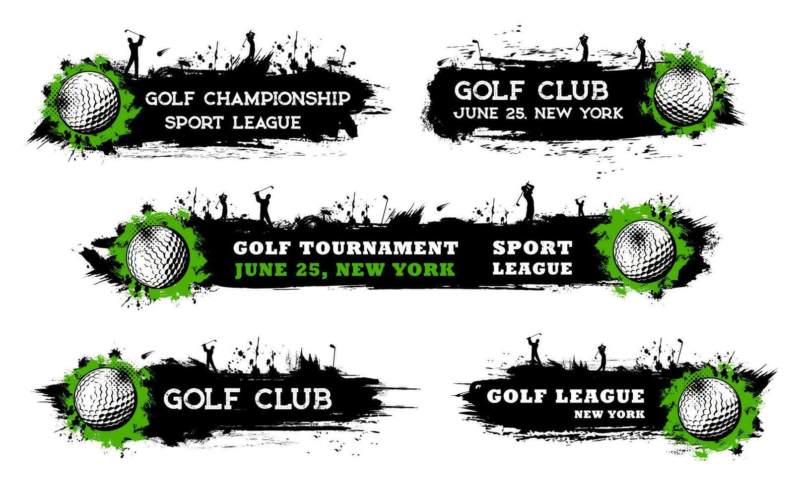 golf deporte club, equipo jugadores grunge pancartas vector