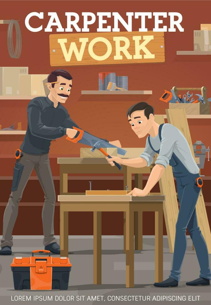 Carpentry, woodworking, furniture making workers vector