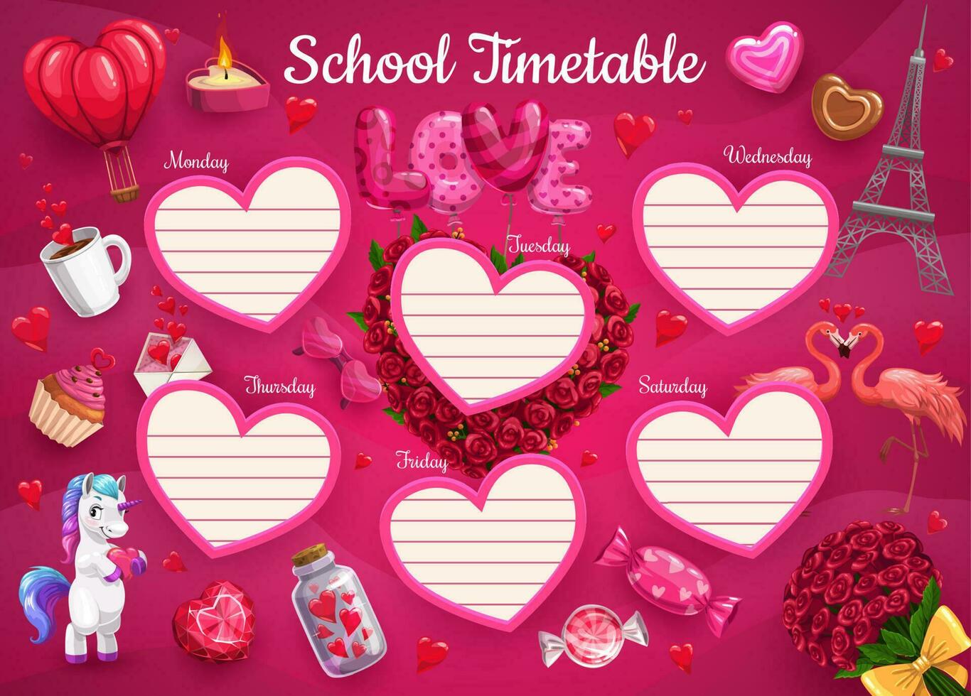 School timetable schedule template, education vector