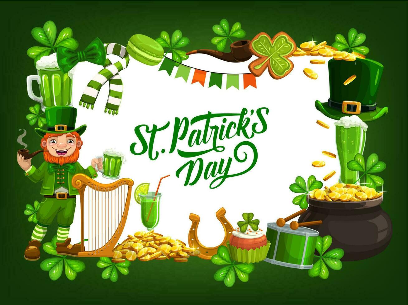 Patricks Day holiday symbols, frame vector