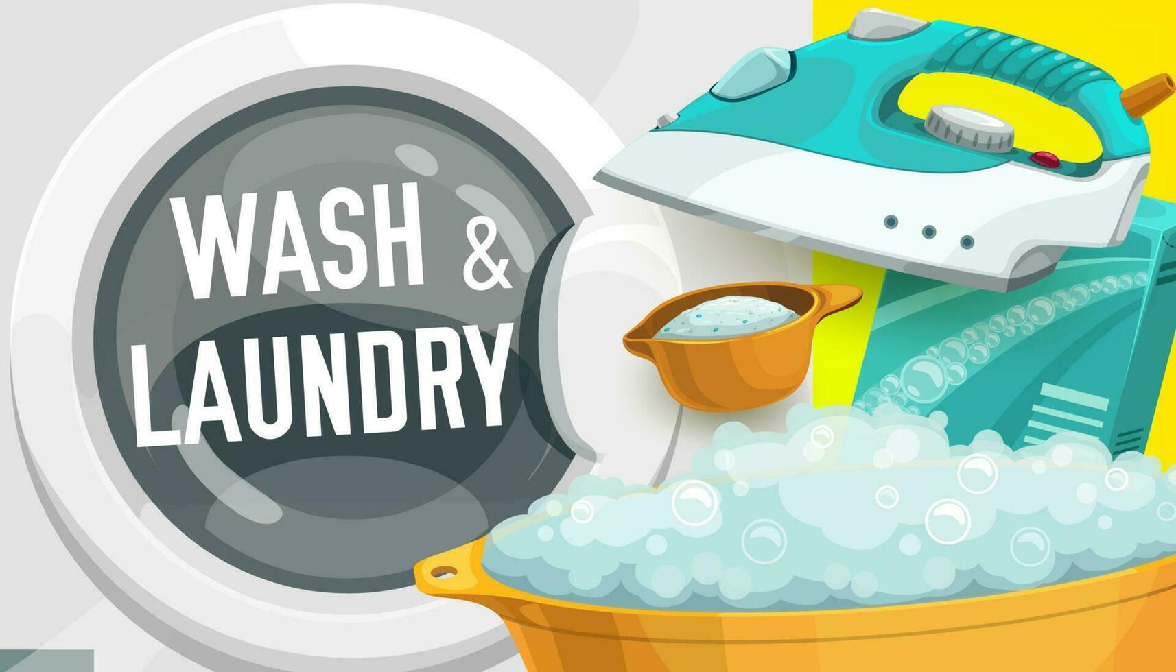 Washing machine, detergent, iron. Laundry service vector