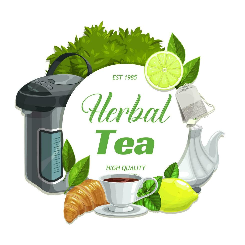 Herbal tea with lemon and mint leaves flavor vector
