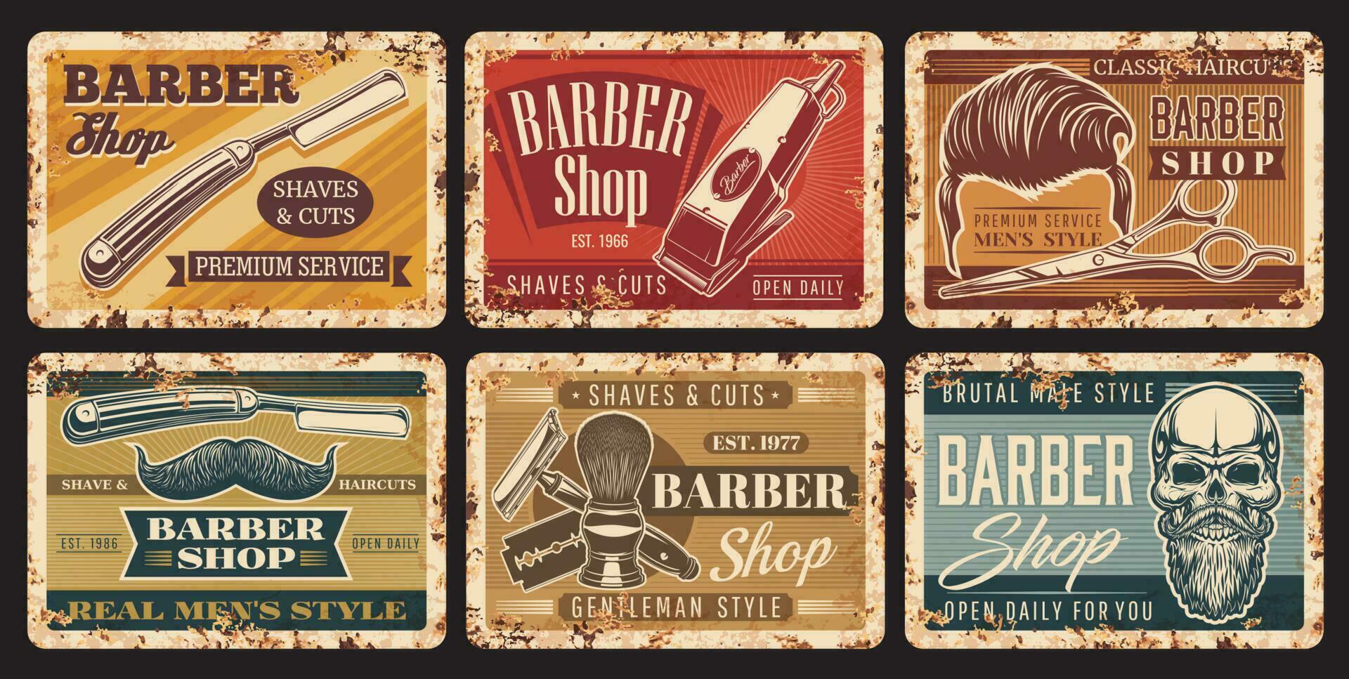 Barbershop skull, beard, razor and mustache salon vector