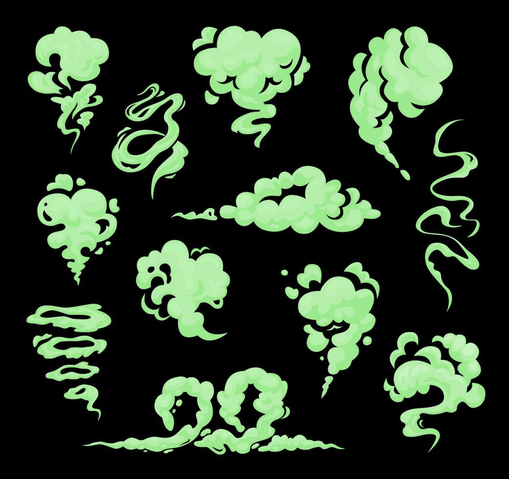 Cartoon bad green smell, stench, stink smoke. vector