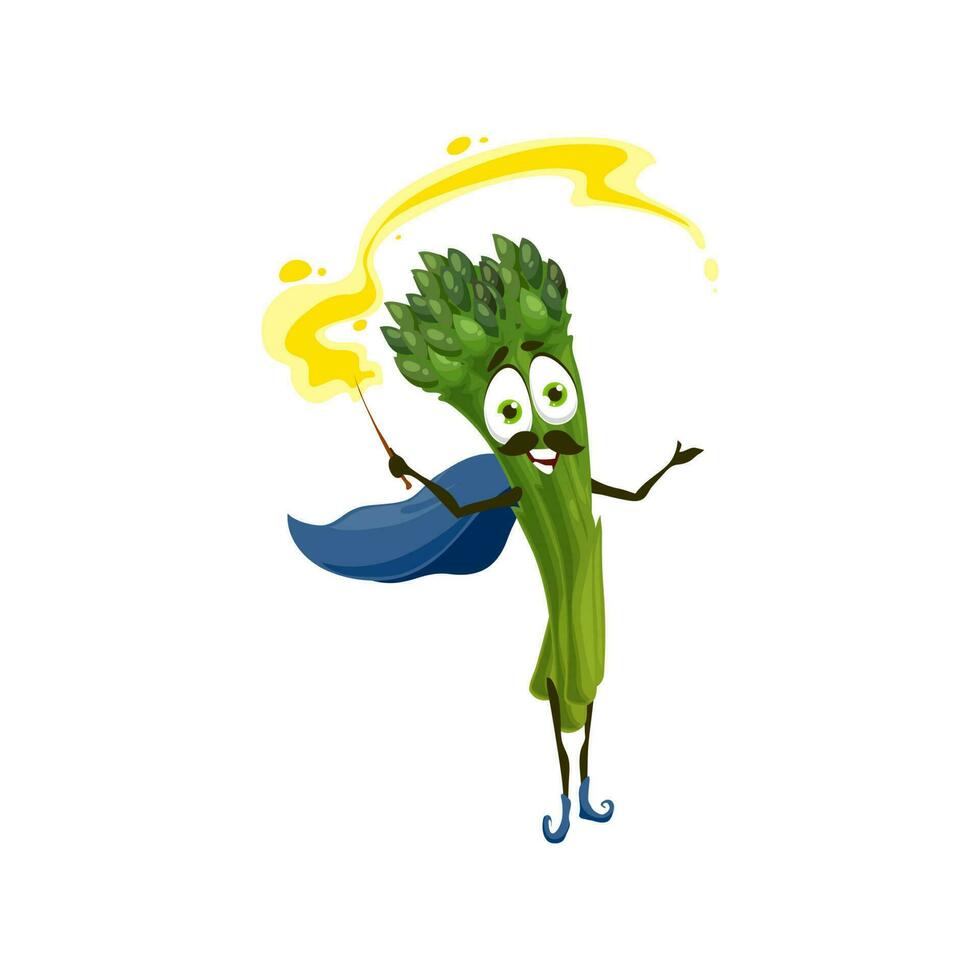 Magic vegetable asparagus wizard cartoon character vector