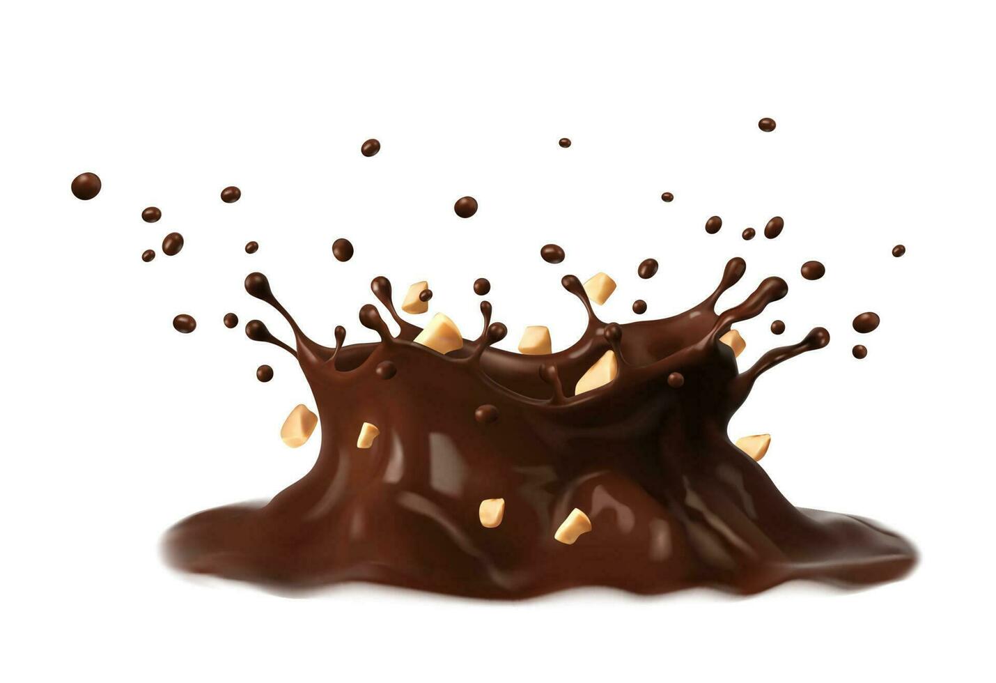 Chocolate or coffee milk crown splash with peanuts vector