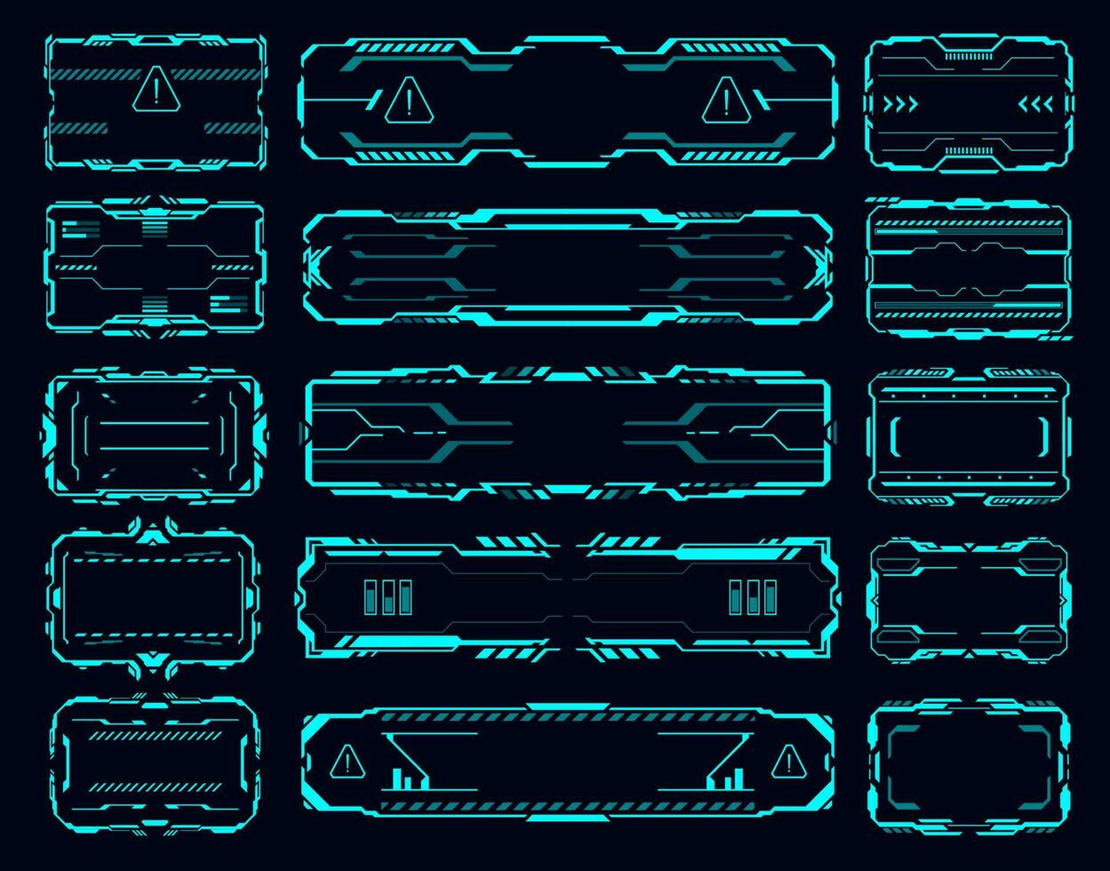 HUD interface frames, borders, signs, info boxes vector