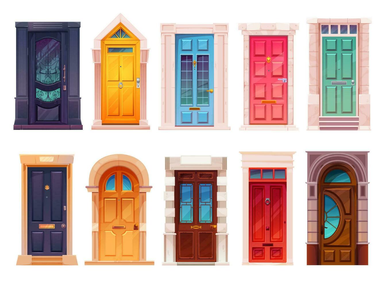 Cartoon front doors with marble stone doorway vector