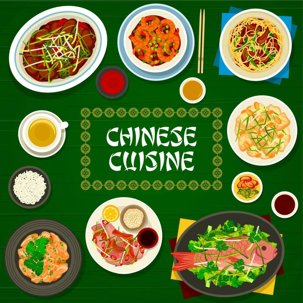 Chinese cuisine food, Asian restaurant menu cover vector