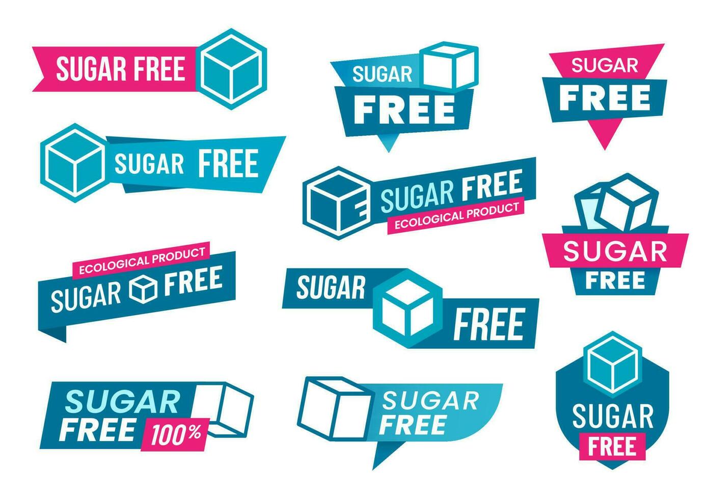 Sugar free labels and icons of diet food products vector
