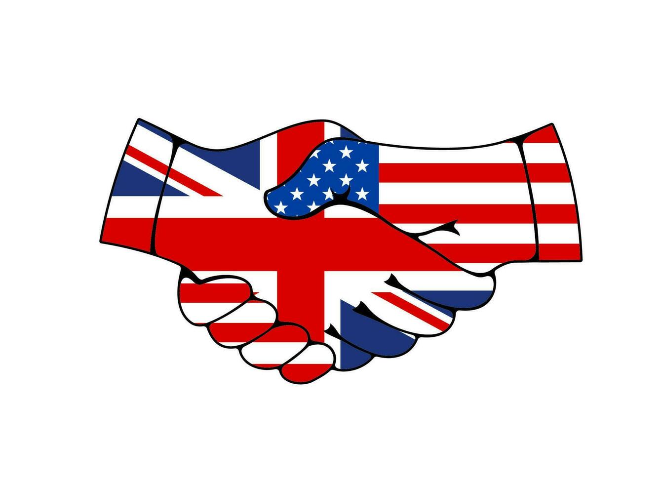 Great Britain and USA hand shake flags treaty vector