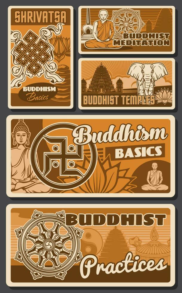 Buddhism posters, religion, Zen Buddha temples vector