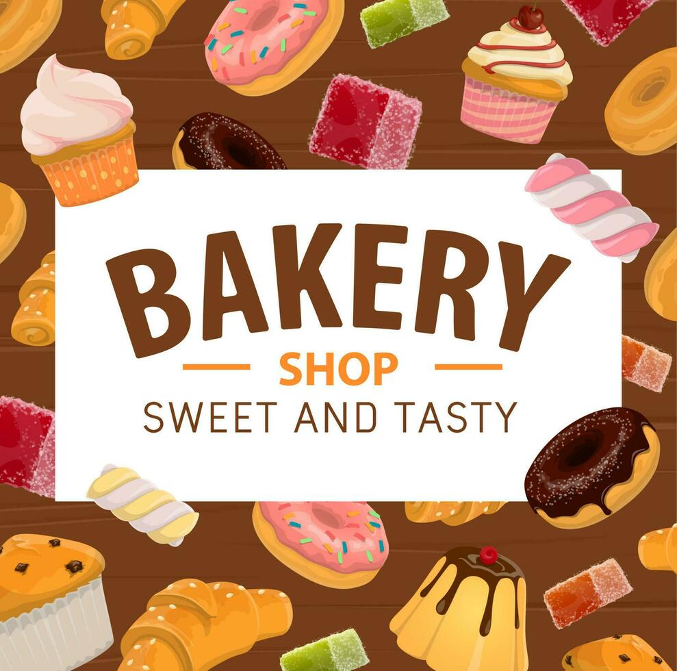 Bakery shop pastry sweets and patisserie desserts vector