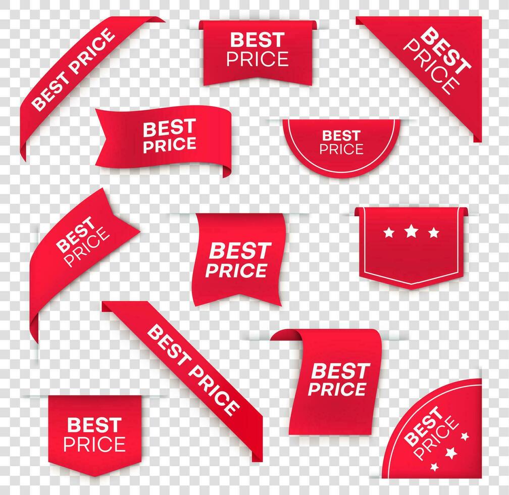 Best price red vector banners, corners sale tags