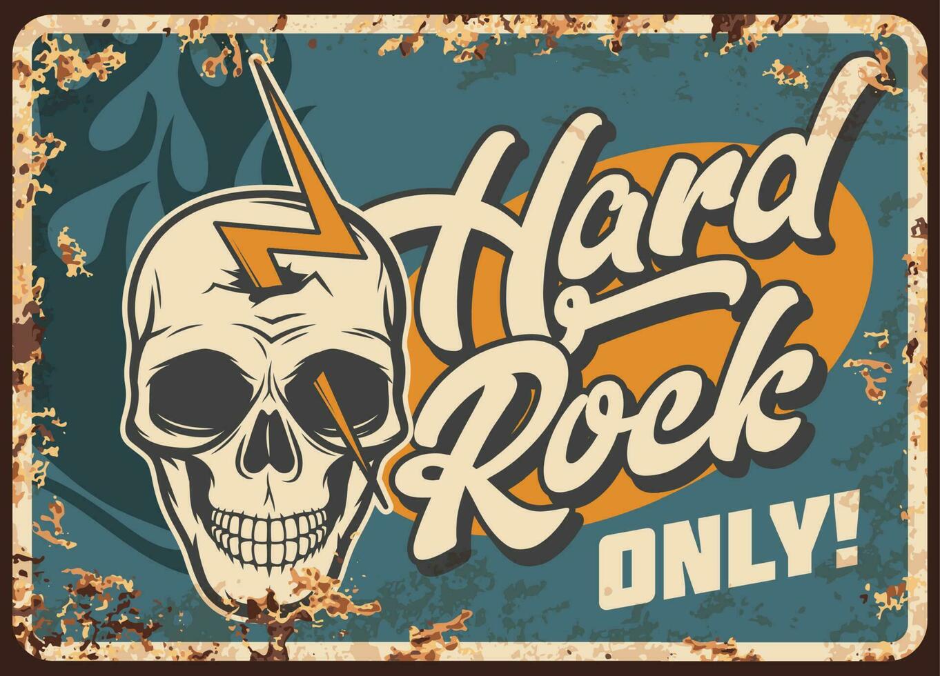 Hard rock music poster, retro metal rusty plate vector