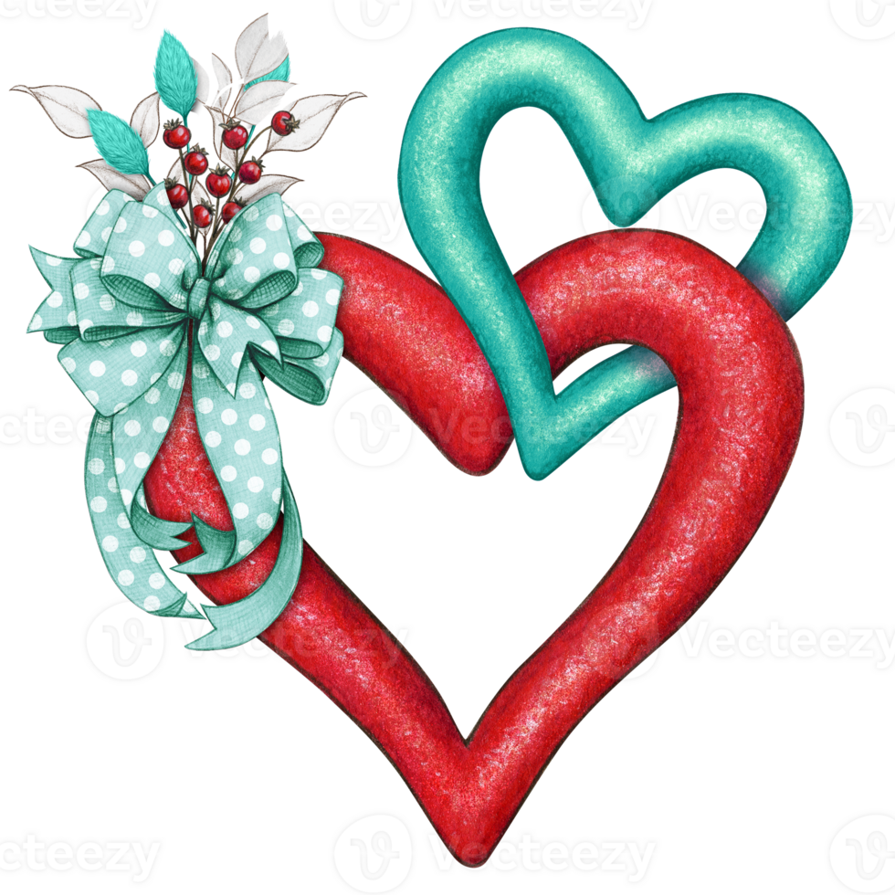 watercolor decorative linked hearts with bow png