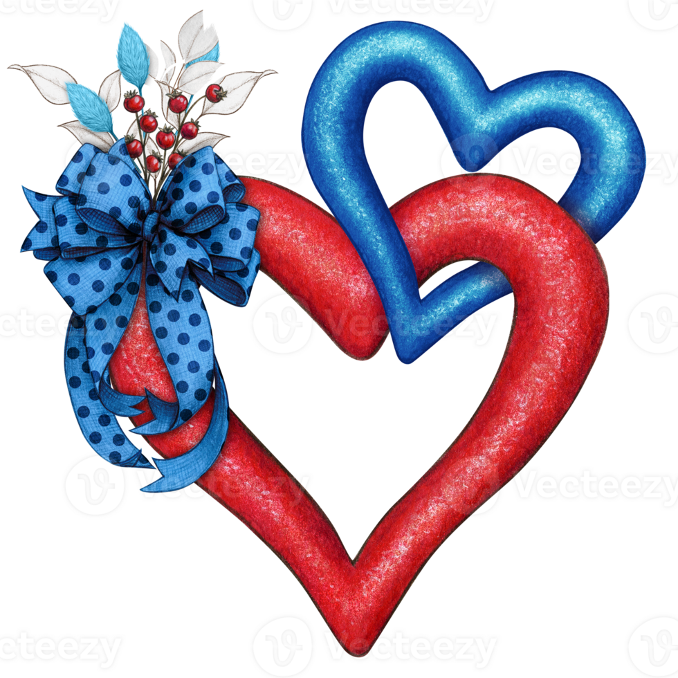 watercolor decorative linked hearts with bow png