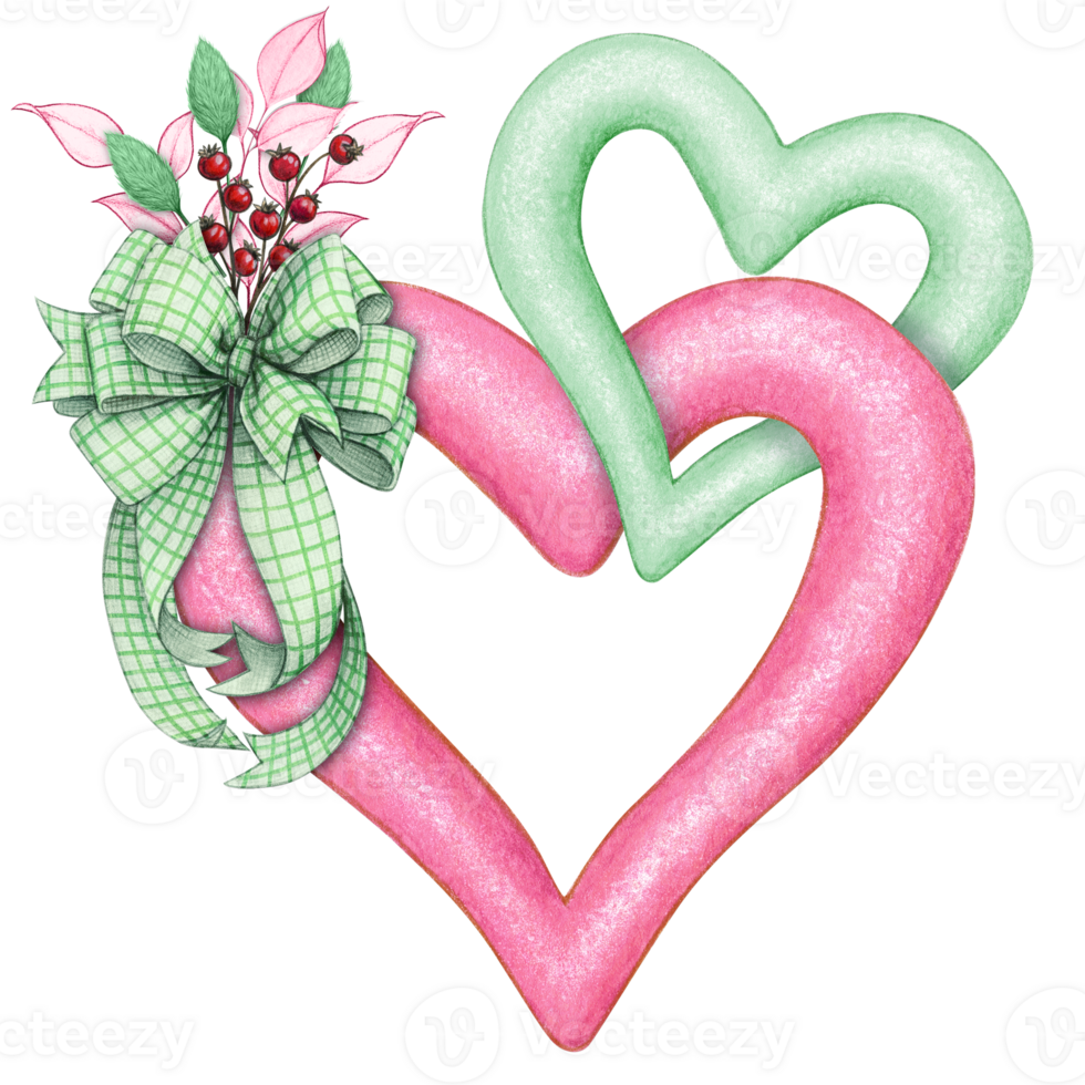 watercolor decorative linked hearts with bow png