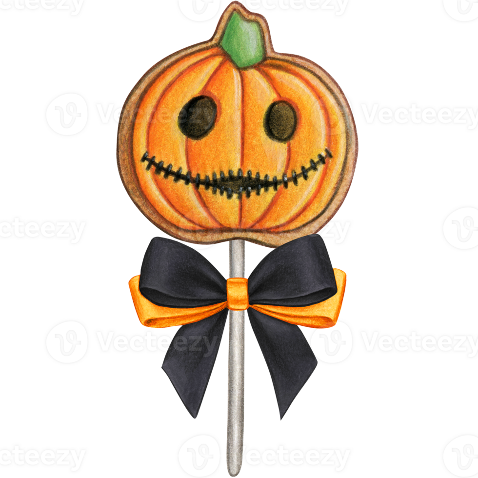 watercolor hand drawn halloween pumpkin shaped lollipop 23504136 PNG