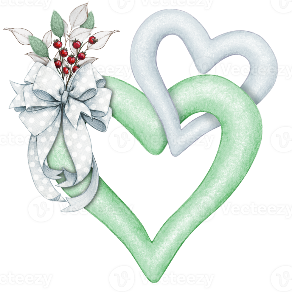 watercolor decorative linked hearts with bow png