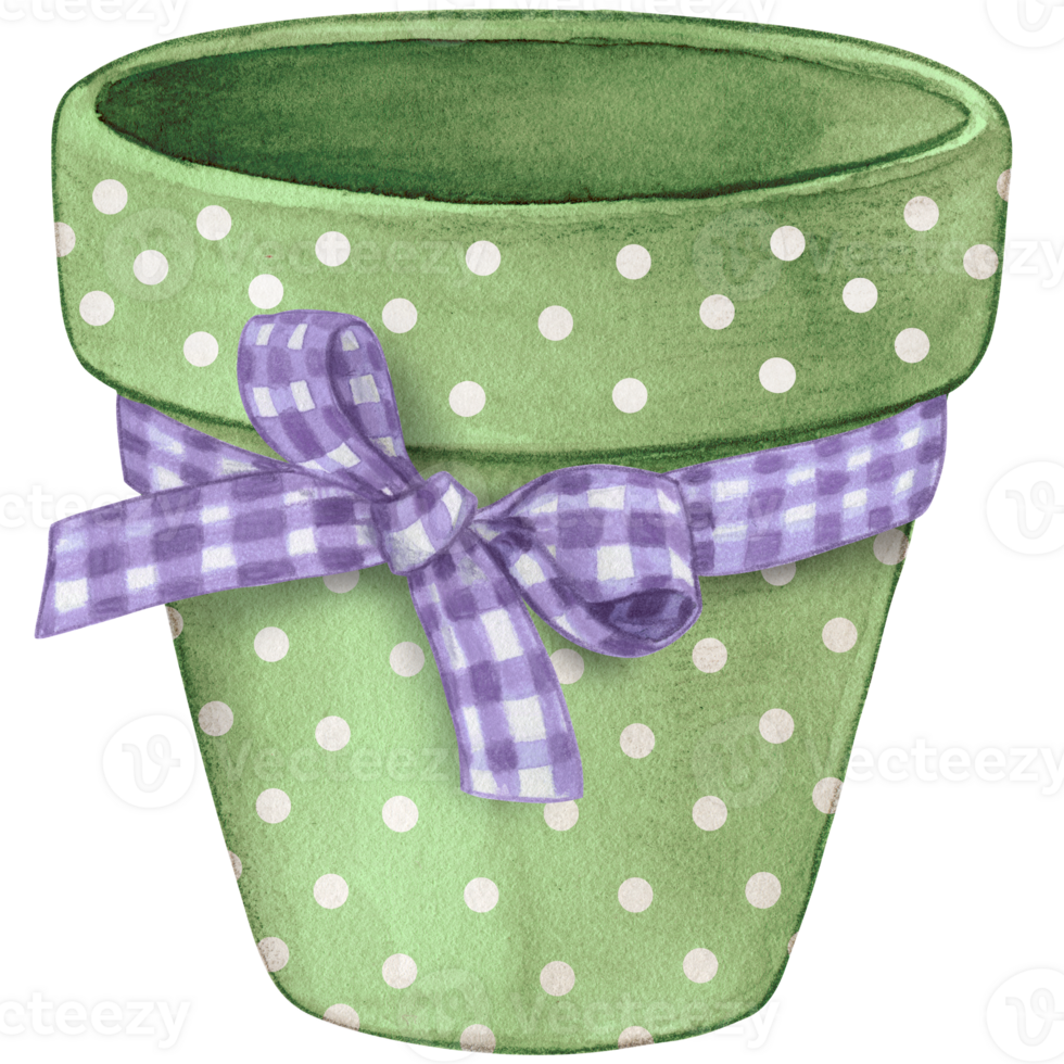 Watercolor hand drawn decorated garden pot png