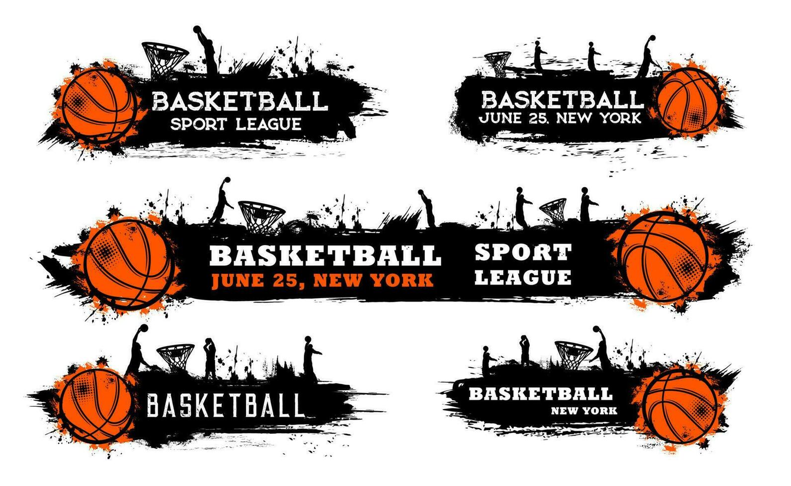Basketball team match, sport league grungy banner vector