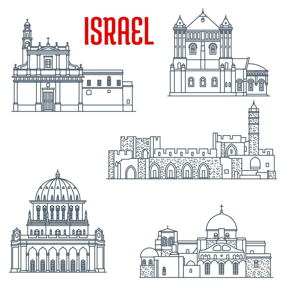 Israel landmark churches, temple buildings, Haifa vector