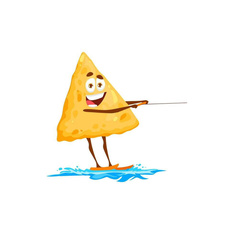 dibujos animados mexicano papas fritas nachos surf en mar agua vector